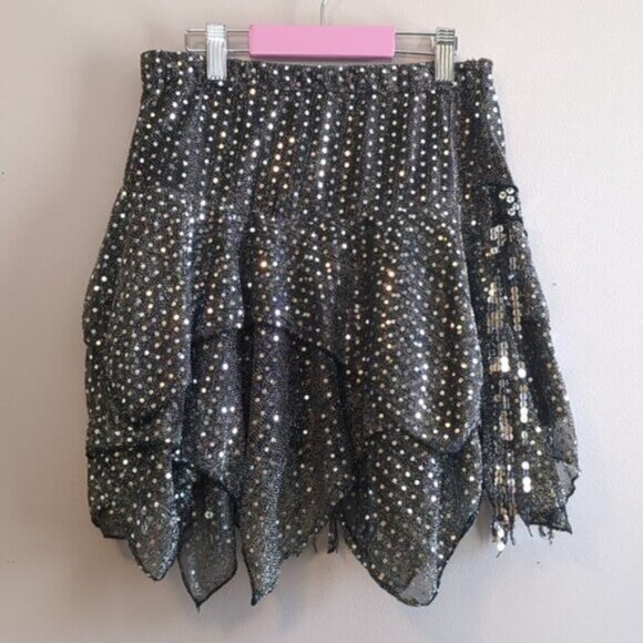 Black & Silver Sequin Dance Skirt – Layers - Picture 4 of 6